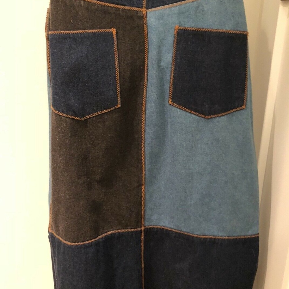 Long Patchwork Denim Skirt Modest Reverse Stitch - image 3